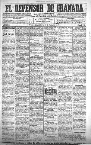 'El Defensor de Granada  : diario político independiente' - Año XXVI Número 13345  - 1904 Septiembre 13