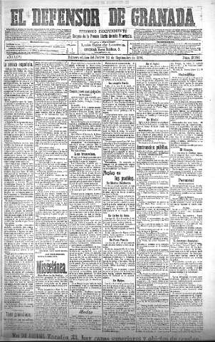'El Defensor de Granada  : diario político independiente' - Año XXVI Número 13354  - 1904 Septiembre 22