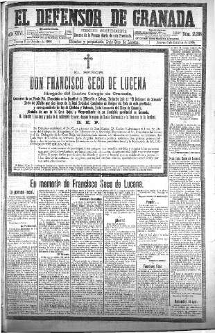 'El Defensor de Granada  : diario político independiente' - Año XXVI Número 13366  - 1904 Octubre 06
