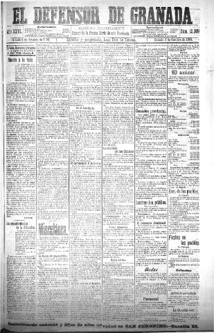 'El Defensor de Granada  : diario político independiente' - Año XXVI Número 13369  - 1904 Octubre 08