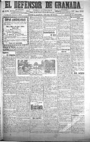'El Defensor de Granada  : diario político independiente' - Año XXVI Número 13423  - 1904 Diciembre 02
