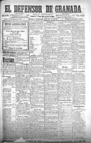 'El Defensor de Granada  : diario político independiente' - Año XXVI Número 13424  - 1904 Diciembre 03