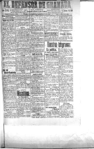 'El Defensor de Granada  : diario político independiente' - Año XXVI Número 13426  - 1904 Diciembre 05