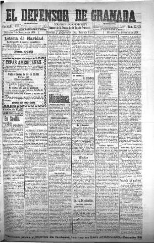 'El Defensor de Granada  : diario político independiente' - Año XXVI Número 13428  - 1904 Diciembre 07