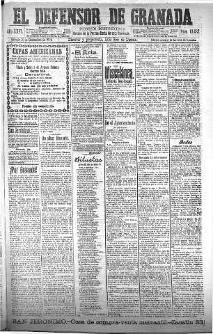 'El Defensor de Granada  : diario político independiente' - Año XXVI Número 13432 Ed. Noche - 1904 Diciembre 10