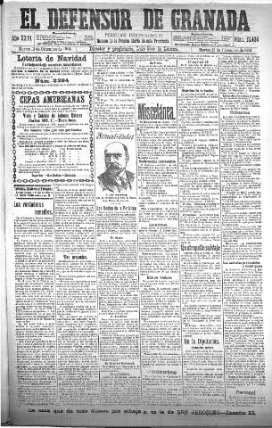 'El Defensor de Granada  : diario político independiente' - Año XXVI Número 13434  - 1904 Diciembre 13