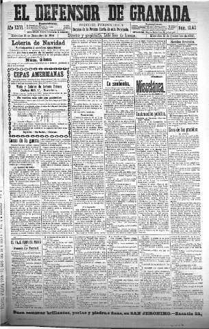 'El Defensor de Granada  : diario político independiente' - Año XXVI Número 13435  - 1904 Diciembre 14