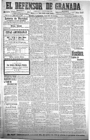 'El Defensor de Granada  : diario político independiente' - Año XXVI Número 13437  - 1904 Diciembre 16