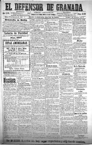 'El Defensor de Granada  : diario político independiente' - Año XXVI Número 13438  - 1904 Diciembre 17
