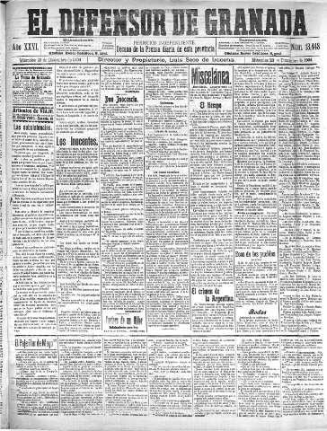 'El Defensor de Granada  : diario político independiente' - Año XXVI Número 13448  - 1904 Diciembre 28