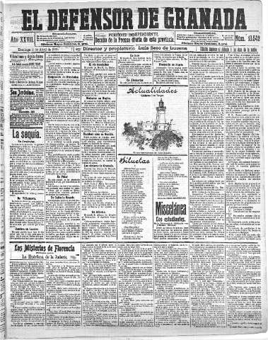 'El Defensor de Granada  : diario político independiente' - Año XXVII Número 13542  - 1905 Abril 02