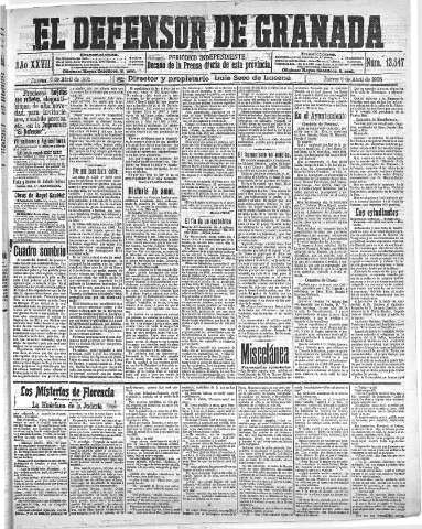 'El Defensor de Granada  : diario político independiente' - Año XXVII Número 13547  - 1905 Abril 06