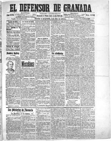 'El Defensor de Granada  : diario político independiente' - Año XXVII Número 13548  - 1905 Abril 07