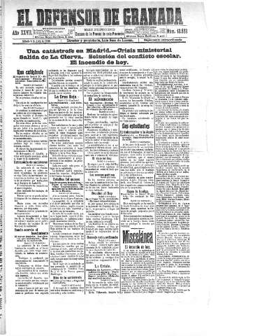 'El Defensor de Granada  : diario político independiente' - Año XXVII Número 13523  - 1905 Abril 08