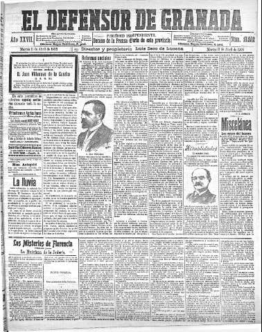 'El Defensor de Granada  : diario político independiente' - Año XXVII Número 13552  - 1905 Abril 11