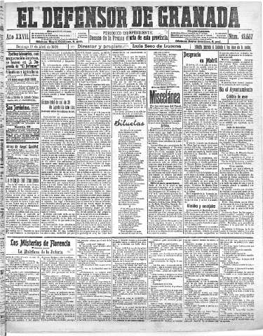'El Defensor de Granada  : diario político independiente' - Año XXVII Número 13557  - 1905 Abril 16