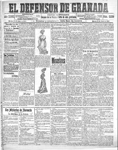 'El Defensor de Granada  : diario político independiente' - Año XXVII Número 13559  - 1905 Abril 18