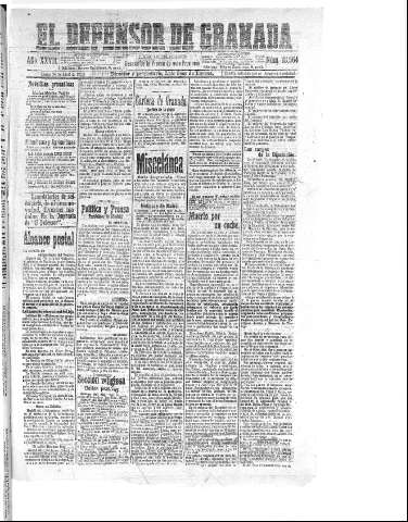 'El Defensor de Granada  : diario político independiente' - Año XXVII Número 13564  - 1905 Abril 24