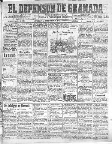 'El Defensor de Granada  : diario político independiente' - Año XXVII Número 13565  - 1905 Abril 25
