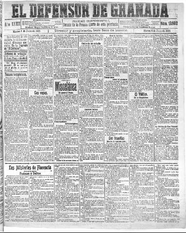 'El Defensor de Granada  : diario político independiente' - Año XXVII Número 13602  - 1905 Junio 06