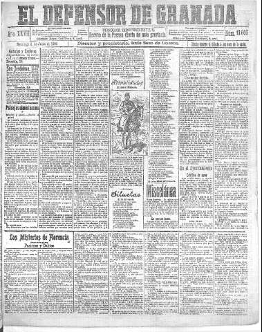 'El Defensor de Granada  : diario político independiente' - Año XXVII Número 13607  - 1905 Junio 11