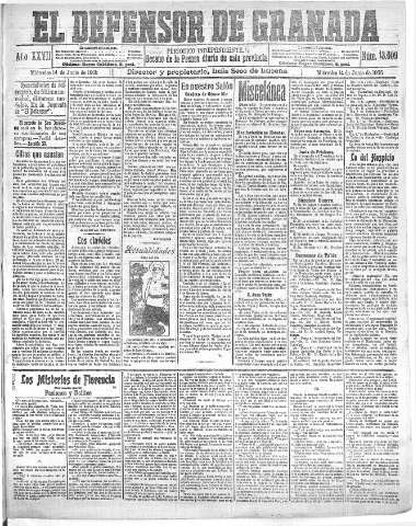 'El Defensor de Granada  : diario político independiente' - Año XXVII Número 13609  - 1905 Junio 14