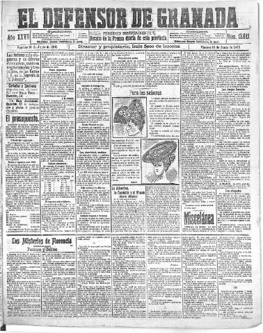 'El Defensor de Granada  : diario político independiente' - Año XXVII Número 13611  - 1905 Junio 16
