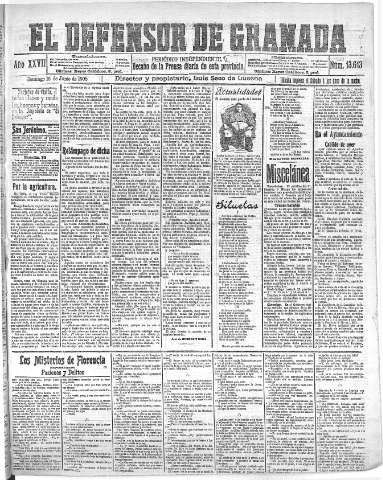 'El Defensor de Granada  : diario político independiente' - Año XXVII Número 13613  - 1905 Junio 18