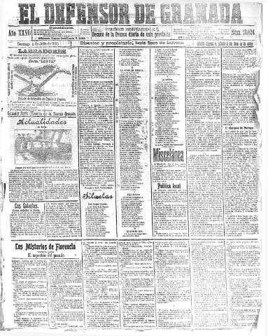 'El Defensor de Granada  : diario político independiente' - Año XXVII Número 13624  - 1905 Julio 02