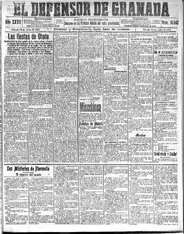 'El Defensor de Granada  : diario político independiente' - Año XXVII Número 13647  - 1905 Julio 29