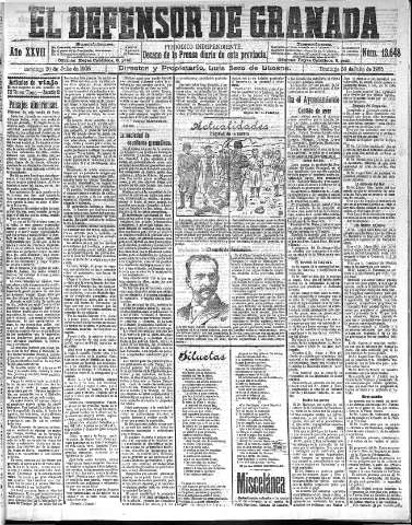 'El Defensor de Granada  : diario político independiente' - Año XXVII Número 13648  - 1905 Julio 30