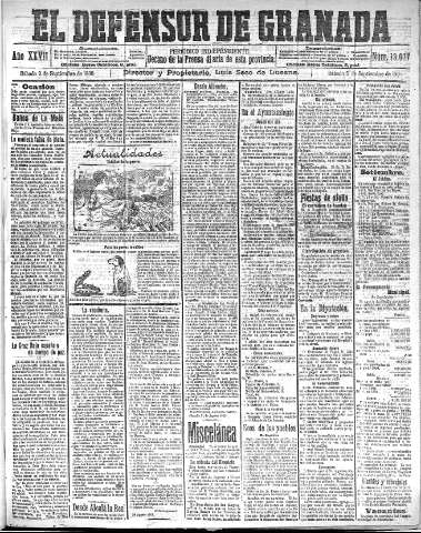'El Defensor de Granada  : diario político independiente' - Año XXVII Número 13677  - 1905 Septiembre 02