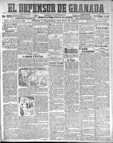 'El Defensor de Granada  : diario político independiente' - Año XXVII Número 13689  - 1905 Septiembre 16