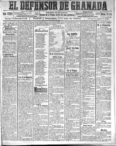 'El Defensor de Granada  : diario político independiente' - Año XXVII Número 13690  - 1905 Septiembre 17