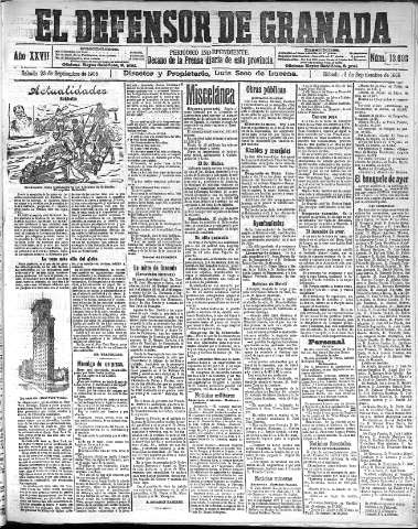 'El Defensor de Granada  : diario político independiente' - Año XXVII Número 13695  - 1905 Septiembre 23