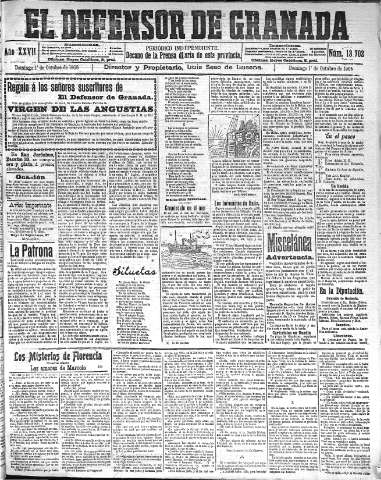 'El Defensor de Granada  : diario político independiente' - Año XXVII Número 13702  - 1905 Octubre 01