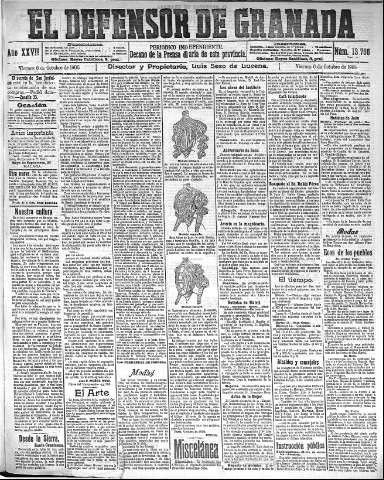 'El Defensor de Granada  : diario político independiente' - Año XXVII Número 13706  - 1905 Octubre 06