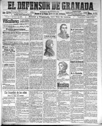 'El Defensor de Granada  : diario político independiente' - Año XXVII Número 13718  - 1905 Octubre 20