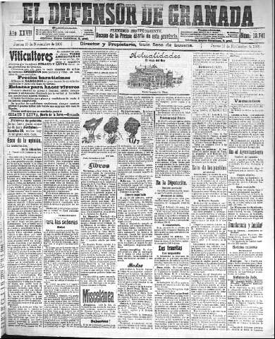 'El Defensor de Granada  : diario político independiente' - Año XXVII Número 13741  - 1905 Noviembre 16