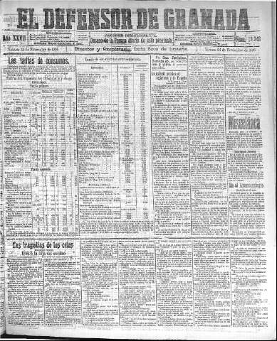 'El Defensor de Granada  : diario político independiente' - Año XXVII Número 13748  - 1905 Noviembre 24