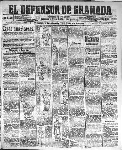 'El Defensor de Granada  : diario político independiente' - Año XXVII Número 13760  - 1905 Diciembre 08