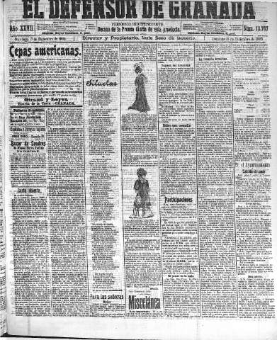 'El Defensor de Granada  : diario político independiente' - Año XXVII Número 13767  - 1905 Diciembre 17