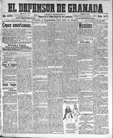 'El Defensor de Granada  : diario político independiente' - Año XXVII Número 13771  - 1905 Diciembre 22