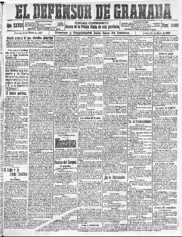 'El Defensor de Granada  : diario político independiente' - Año XXVIII Número 13887  - 1906 Mayo 10