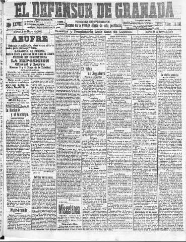 'El Defensor de Granada  : diario político independiente' - Año XXVIII Número 13891  - 1906 Mayo 15