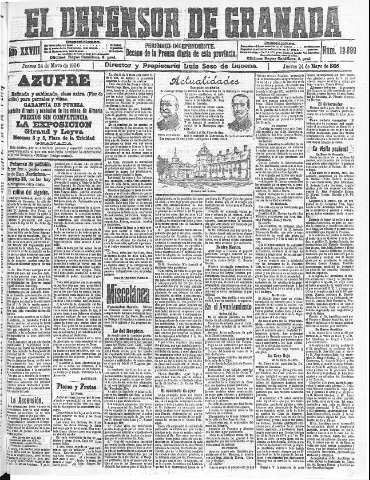 'El Defensor de Granada  : diario político independiente' - Año XXVIII Número 13899  - 1906 Mayo 24