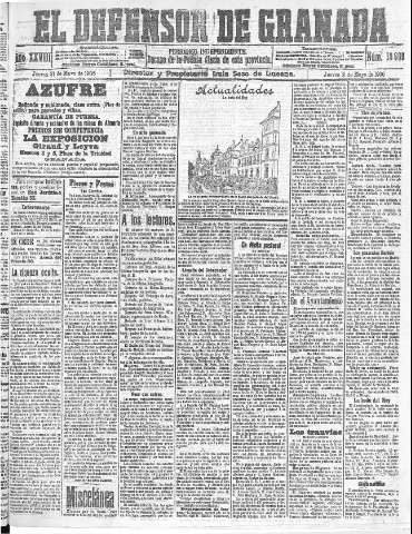 'El Defensor de Granada  : diario político independiente' - Año XXVIII Número 13905  - 1906 Mayo 31