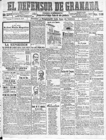'El Defensor de Granada  : diario político independiente' - Año XXVIII Número 13920  - 1906 Junio 17