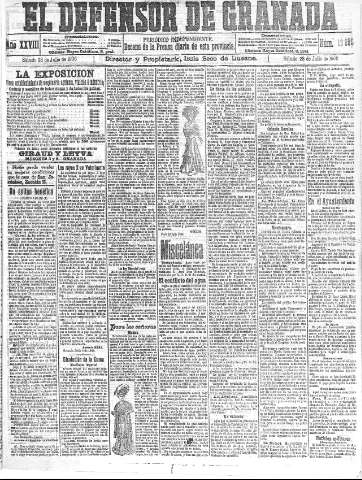 'El Defensor de Granada  : diario político independiente' - Año XXVIII Número 13955  - 1906 Julio 28