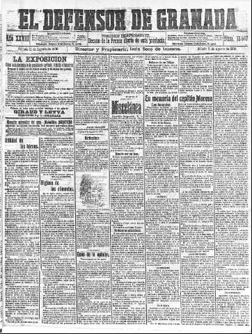 'El Defensor de Granada  : diario político independiente' - Año XXVIII Número 13967  - 1906 Agosto 11